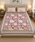 Super King Size Bedsheet - Cream Red JT