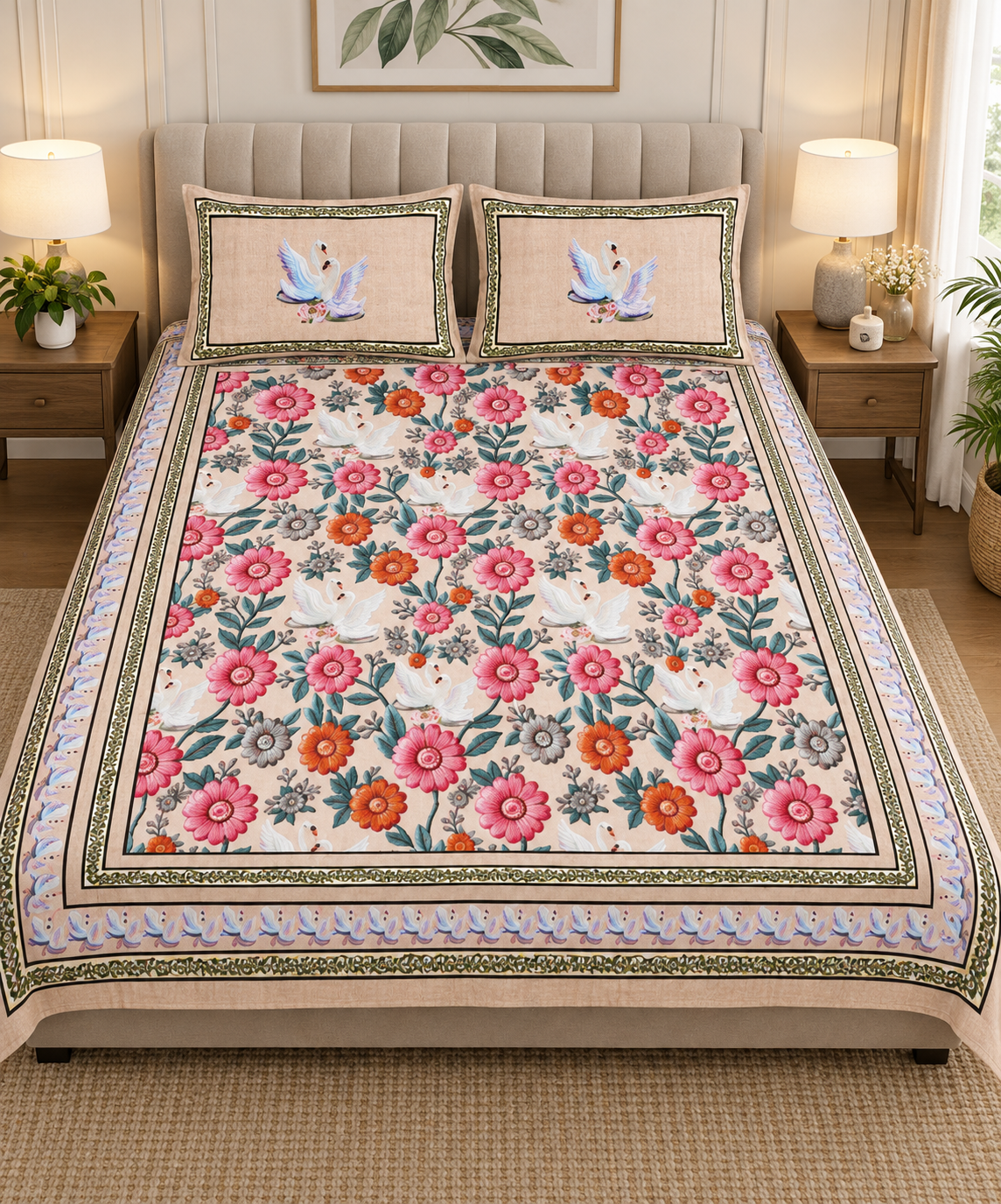 Super King Size Bedsheet - Cream Red JT