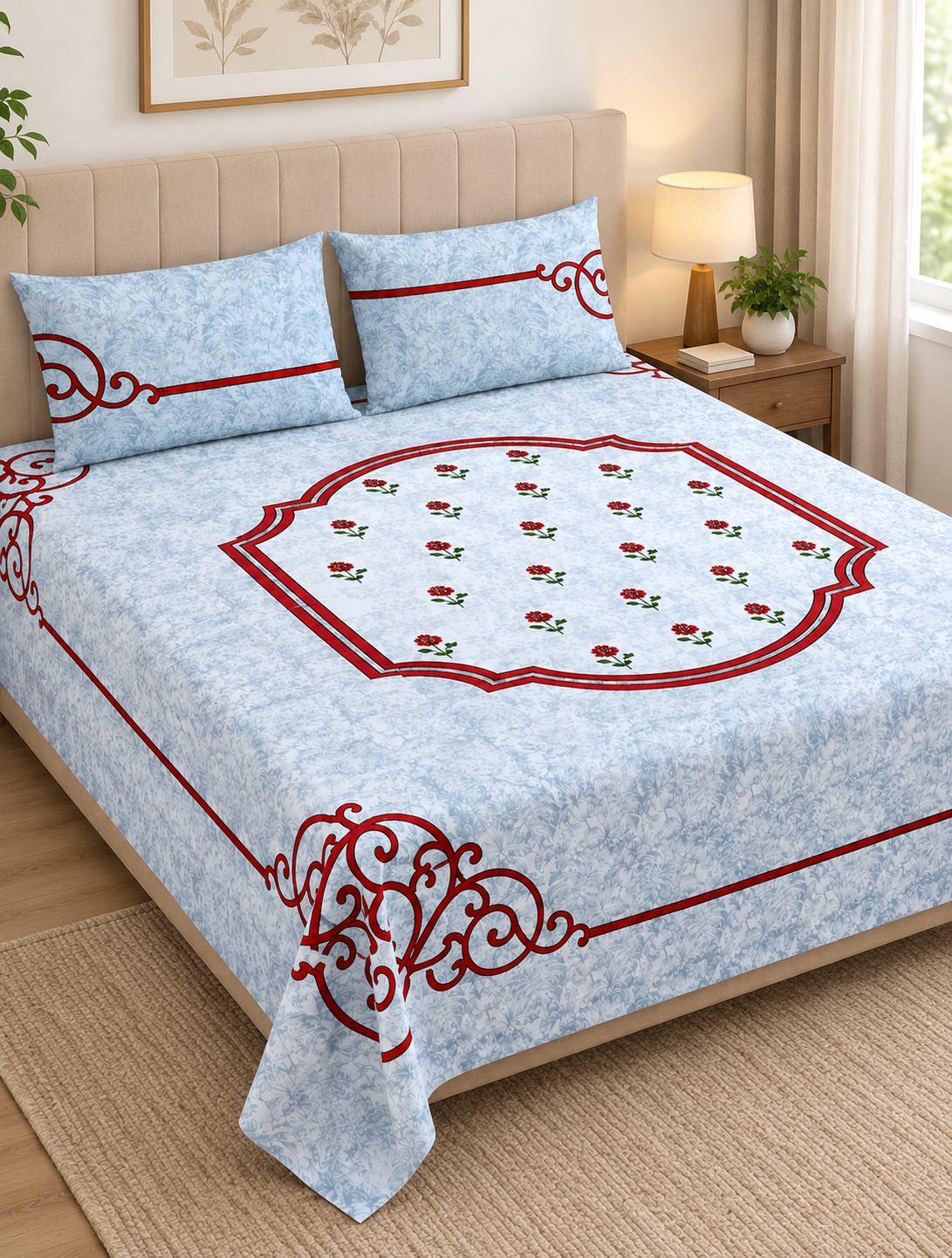 Super King Size Bedsheet - White Red SL