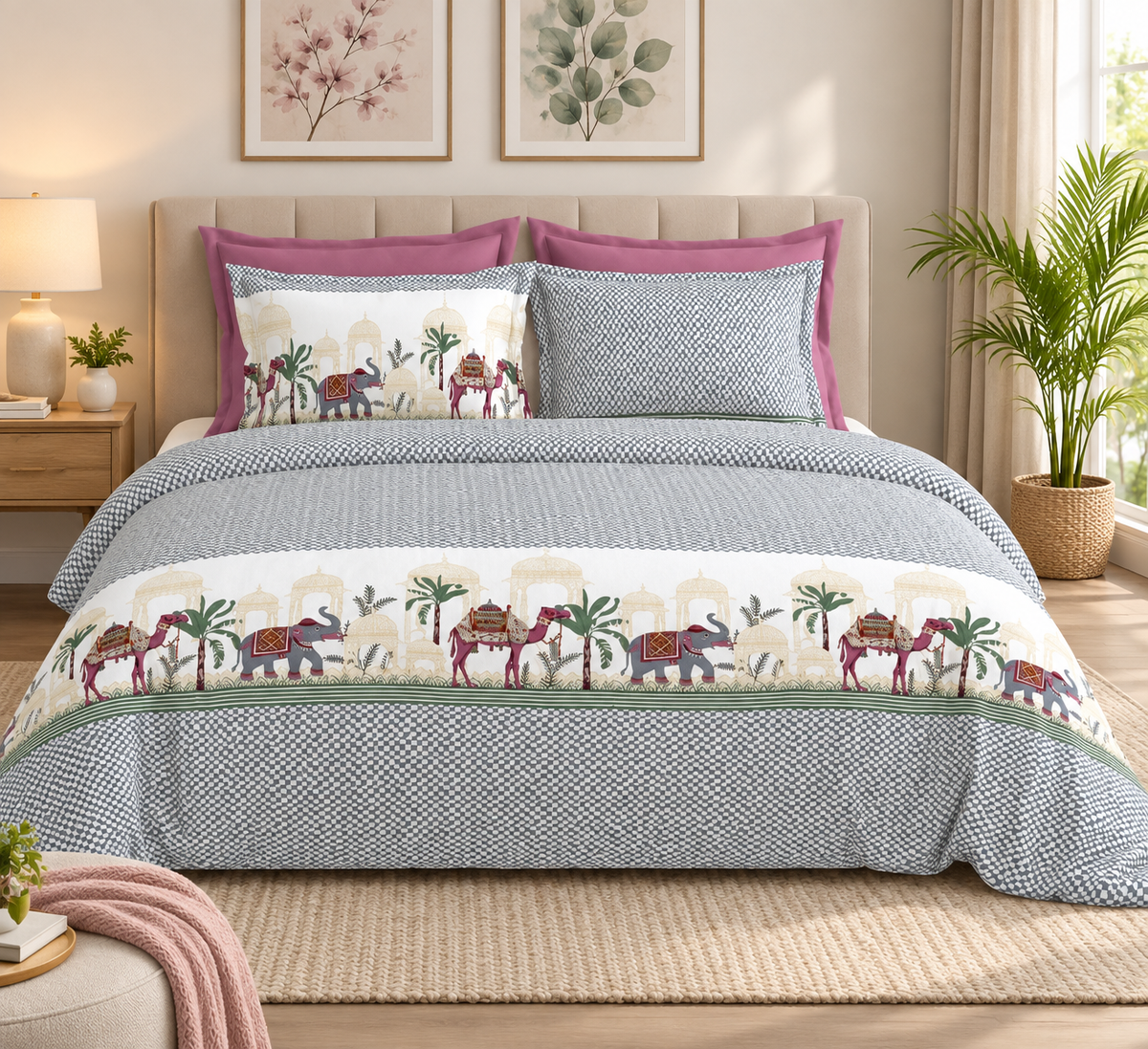 Super King Size Bedsheet - Grey White SL