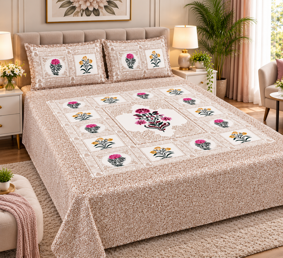 Queen Size Bedsheet - Beige EC