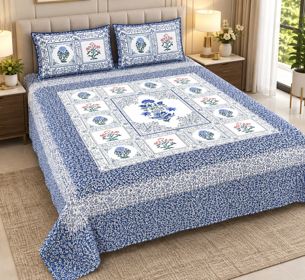 Queen Size Bedsheet - Blue EC