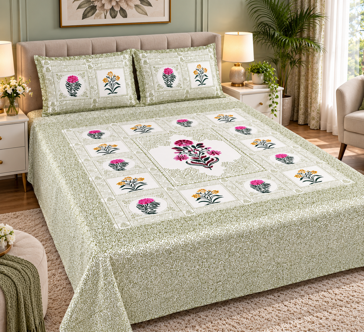 Queen Size Bedsheet - Sage Green EC