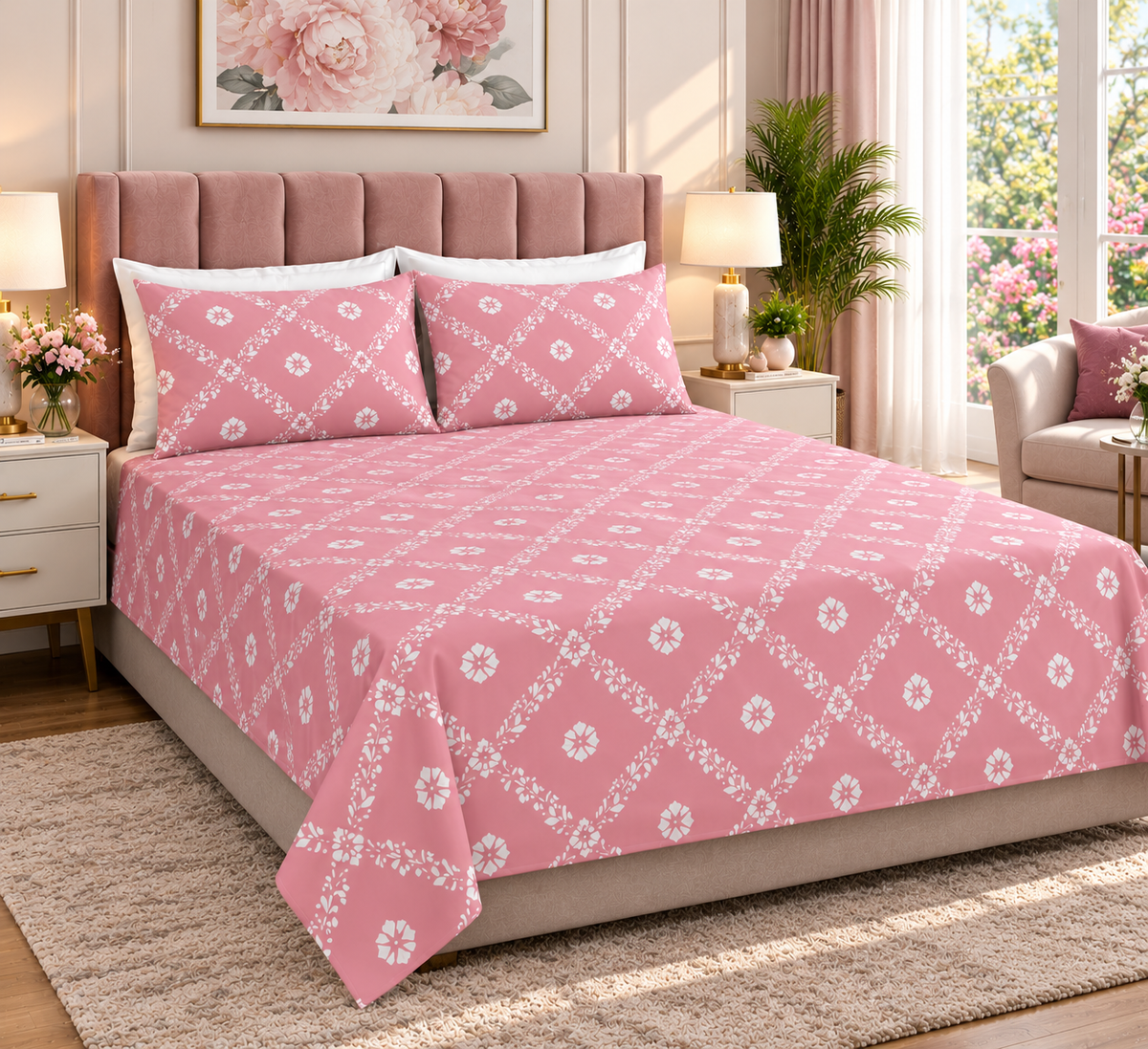 Super King Size Bedsheet - Pink VN